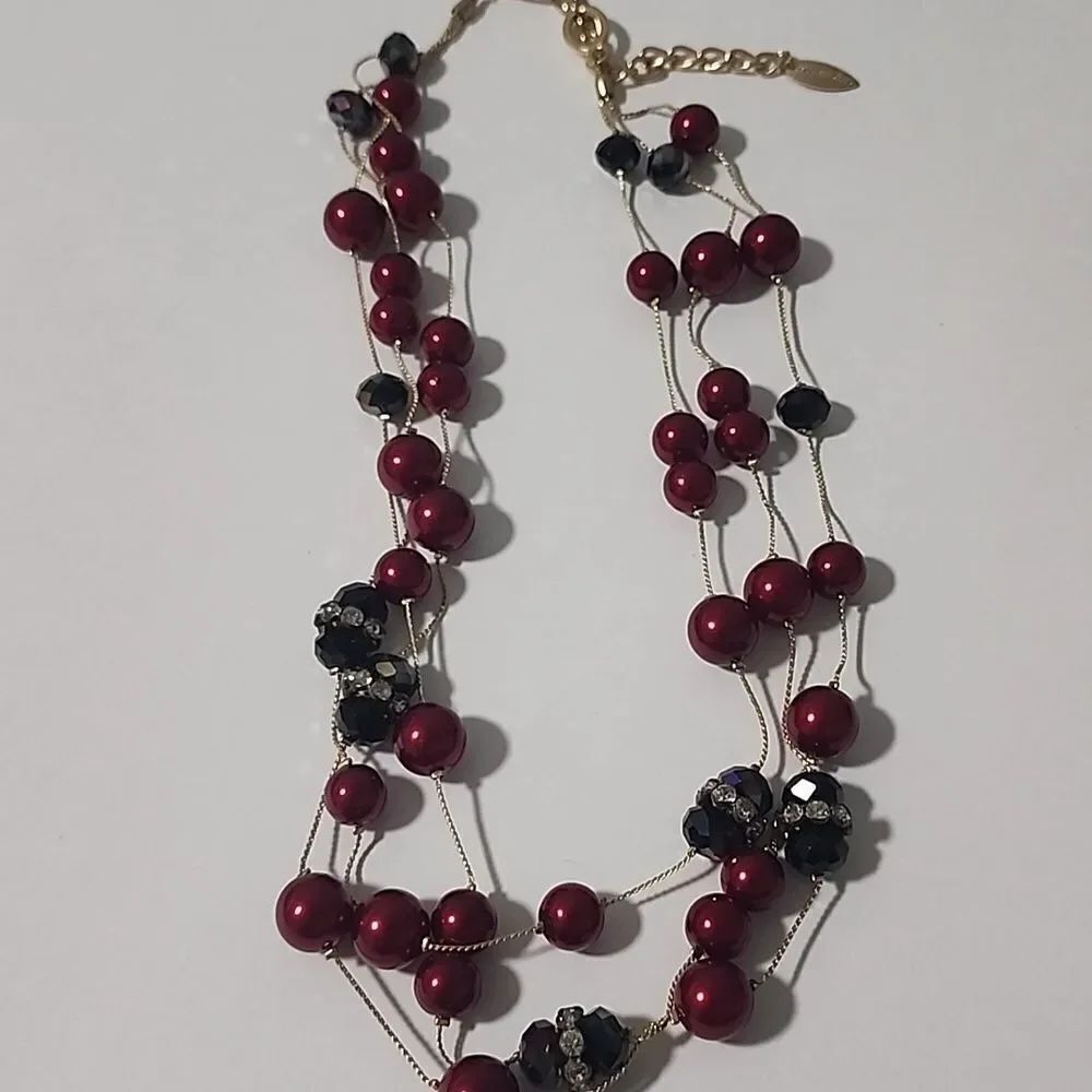Coldwater Creek Layered Red and Multicolor Dark Bead Necklace